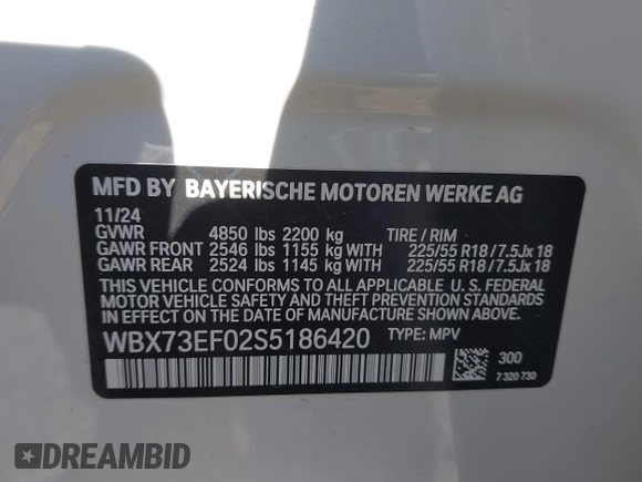 2025 BMW X1 xDrive28i with VIN WBX73EF02S5186420, listed as a IAAI auction lot 41841553 with 1,409 mi miles. Bid and sale history available at carsss.com. Image 9.