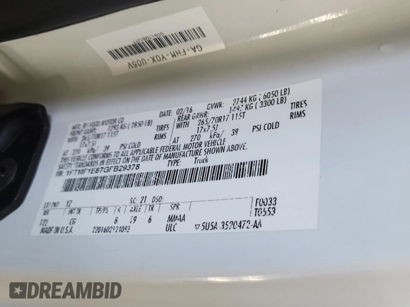 2016 Ford F-150 XL with VIN 1FTMF1E87GFB29378, listed as a IAAI auction lot 42619547 with 153,249 mi miles and . Bid and sale history available at DreamBid. Image 2.