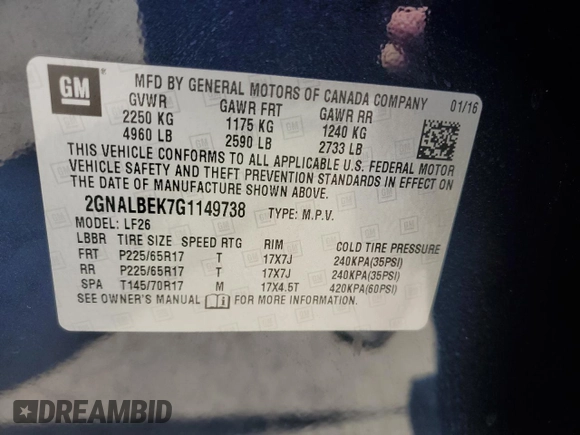 2016 Chevrolet Equinox LS with VIN 2GNALBEK7G1149738, listed as a Copart auction lot 53284325 with 88,119 mi miles and Salvage Title. Bid and sale history available at carsss.com. Image 14.