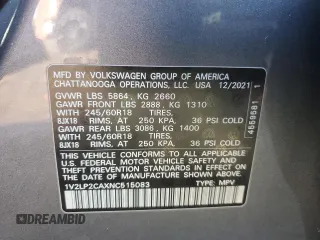 2022 Volkswagen Atlas SE with VIN 1V2LP2CAXNC515083, listed as a Copart auction lot 48060355 with 74,719 mi miles and Salvage title. Bid and sale history available at DreamBid. Image 15.