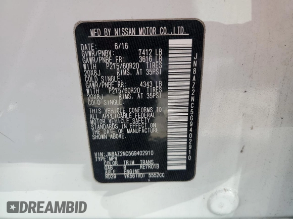 2016 Infiniti QX80 with VIN JN8AZ2NC5G9402910, listed as a Copart auction lot 67541834 with 174,471 mi miles and Salvage Title. Bid and sale history available at carsss.com. Image 13.