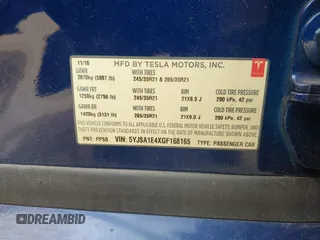 2016 Tesla Model S 90D with VIN 5YJSA1E4XGF168165, listed as a IAAI auction lot 42220139 with Not provided miles and . Bid and sale history available at DreamBid. Image 8.