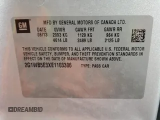 2014 Chevrolet Impala LT with VIN 2G1WB5E3XE1103306, listed as a Copart auction lot 63231005 with 163,901 mi miles and Salvage title. Bid and sale history available at DreamBid. Image 12.