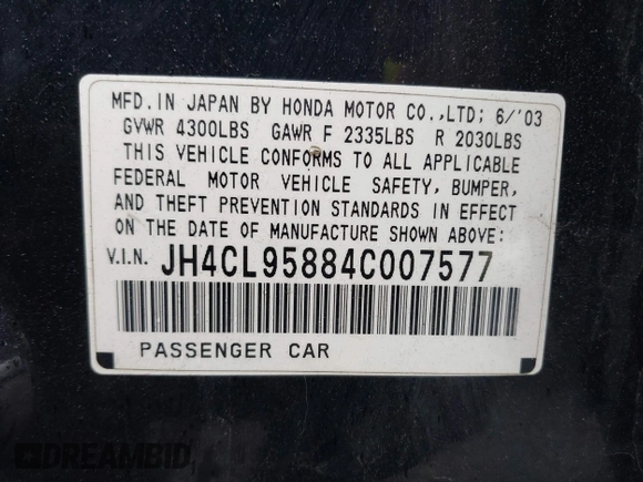 2004 Acura TSX z VIN JH4CL95884C007577, wystawiony jako IAAI lot #42521941 z przebiegiem 148 881 mil mil oraz . Historia ofert i sprzedaży dostępna na DreamBid. Obrazek 9.