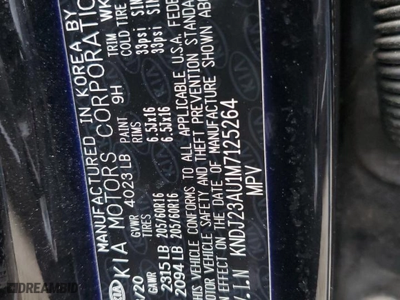 2021 Kia Soul S with VIN KNDJ23AU1M7125264, listed as a Copart auction lot 44117115 with 0 mi miles and Salvage Title. Bid and sale history available at carsss.com. Image 12.