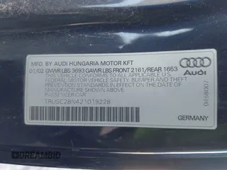 2002 Audi TT with VIN TRUSC28N421019228, listed as a IAAI auction lot 41783614 with 183,185 mi miles. Bid and sale history available at carsss.com. Image 9.