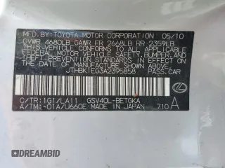 2010 Lexus ES 330 with VIN JTHBK1EG3A2395858, listed as a Copart auction lot 53856785 with Not Provided miles and Salvage Title. Bid and sale history available at DreamBid. Image 12.