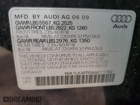 2010 Audi Q5 Premium Plus с VIN WA1LKAFP0AA011782, выставлен на аукционе Copart как лот 52541515 с пробегом 143 333 миль миль и Списание • Salvage title. История ставок и продаж доступна на DreamBid. Изображение 13.