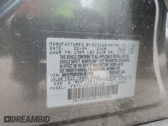 2024 Nissan Kicks S with VIN 3N1CP5BV2RL557526, listed as a Copart auction lot 46364855 with 19,523 mi miles and Clean Title. Bid and sale history available at DreamBid. Image 13.