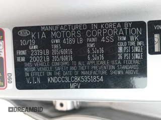 2019 Kia Niro EX with VIN KNDCC3LC8K5351854, listed as a IAAI auction lot 42064374 with 82,117 mi miles. Bid and sale history available at carsss.com. Image 9.