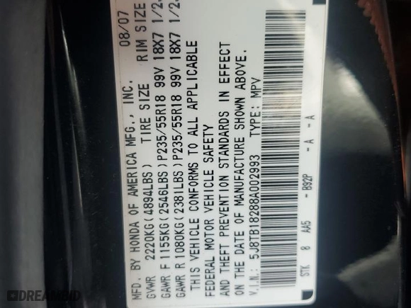 2008 Acura RDX with VIN 5J8TB18288A002993, listed as a Copart auction lot 46343775 with 174,201 mi miles and Salvage Title. Bid and sale history available at carsss.com. Image 14.