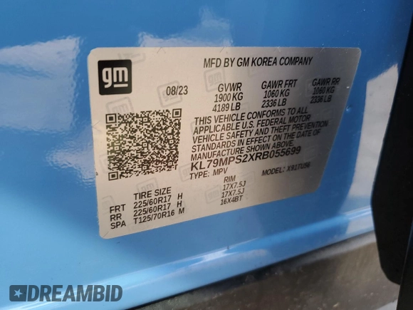 2024 Chevrolet TrailBlazer LT with VIN KL79MPS2XRB055699, listed as a Copart auction lot 43189814 with 796 mi miles and Salvage Title. Bid and sale history available at DreamBid. Image 15.