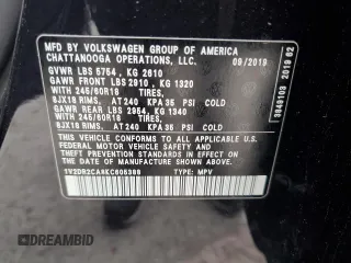 2019 Volkswagen Atlas SE with VIN 1V2DR2CA8KC605388, listed as a Copart auction lot 50953315 with 66,116 mi miles and Salvage title. Bid and sale history available at DreamBid. Image 14.