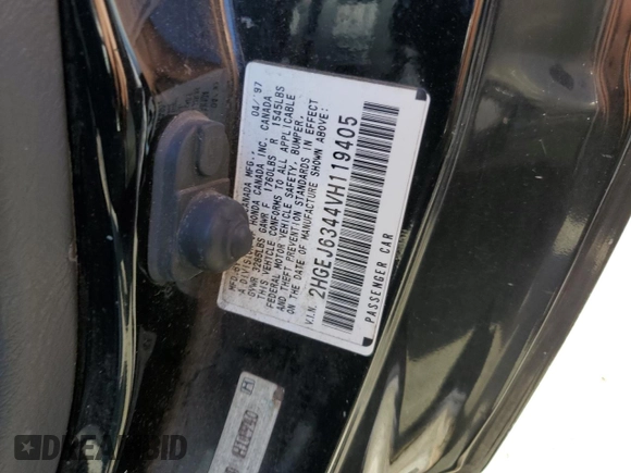 1997 Honda Civic DX with VIN 2HGEJ6344VH119405, listed as a Copart auction lot 71070544 with 26,621 mi miles and Salvage Title. Bid and sale history available at DreamBid. Image 12.