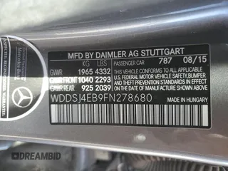 2015 Mercedes-Benz CLA 250 with VIN WDDSJ4EB9FN278680, listed as a Copart auction lot 53760385 with 89,663 mi miles and Salvage Title. Bid and sale history available at DreamBid. Image 12.