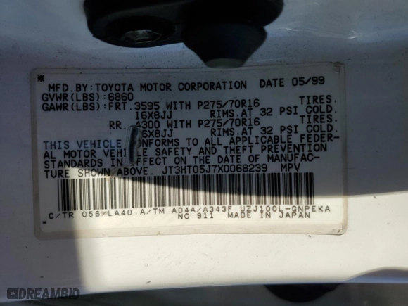 1999 Toyota Land Cruiser with VIN JT3HT05J7X0068239, listed as a Copart auction lot 78456064 with 222,241 mi miles and Salvage Title. Bid and sale history available at carsss.com. Image 14.