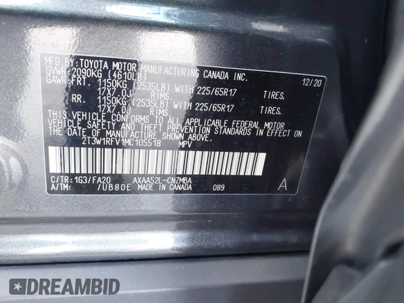 2021 Toyota RAV4 XLE with VIN 2T3W1RFV1MC105518, listed as a IAAI auction lot 41890204 with 46,487 mi miles. Bid and sale history available at carsss.com. Image 9.