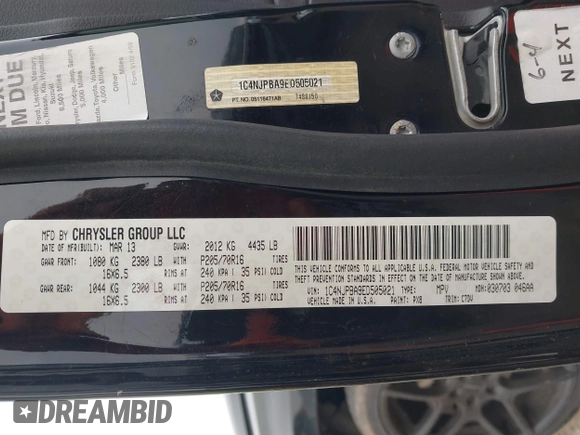 2014 Jeep Patriot Altitude with VIN 1C4NJPBA9ED505021, listed as a IAAI auction lot 41728734 with 142,385 mi miles and . Bid and sale history available at DreamBid. Image 9.