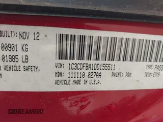 2013 Dodge Dart SXT with VIN 1C3CDFBA1DD155511, listed as a IAAI auction lot 41716393 with 77,622 mi miles. Bid and sale history available at carsss.com. Image 9.