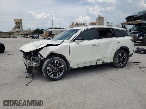 2023 Infiniti QX60 Luxe z VIN 5N1DL1FR4PC353091, wystawiony jako Copart lot #64525105 z przebiegiem Nie podano mil oraz Szkoda całkowita • Salvage title. Historia ofert i sprzedaży dostępna na DreamBid. Obrazek 1.