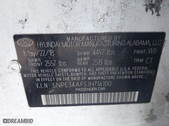 2018 Hyundai Sonata Limited with VIN 5NPE34AF5JH716100, listed as a IAAI auction lot 41649547 with 76,722 mi miles. Bid and sale history available at carsss.com. Image 9.
