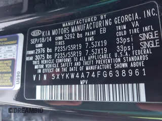 2015 Kia Sorento SX Limited with VIN 5XYKW4A74FG638961, listed as a IAAI auction lot 41763253 with 111,826 mi miles. Bid and sale history available at carsss.com. Image 9.