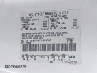 1999 Ford F-250 with VIN 1FTRF27W7XNB99203, listed as a IAAI auction lot 42074482 with 179,126 mi miles and . Bid and sale history available at DreamBid. Image 9.
