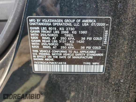 2021 Volkswagen Atlas SEL Premium с VIN 1V2TR2CA7MC514918, выставлен на аукционе Copart как лот 56557645 с пробегом 34 148 миль миль и Списание • Salvage title. История ставок и продаж доступна на DreamBid. Изображение 13.