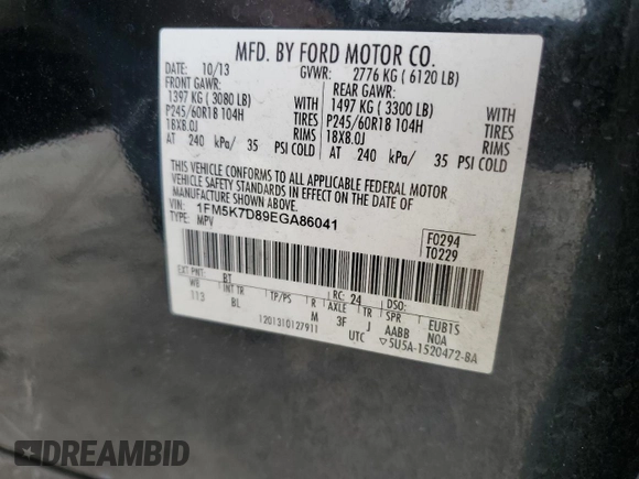 2014 Ford Explorer XLT z VIN 1FM5K7D89EGA86041, wystawiony jako Copart lot #58144195 z przebiegiem 175 383 mil mil oraz Szkoda całkowita • Salvage title. Historia ofert i sprzedaży dostępna na DreamBid. Obrazek 13.