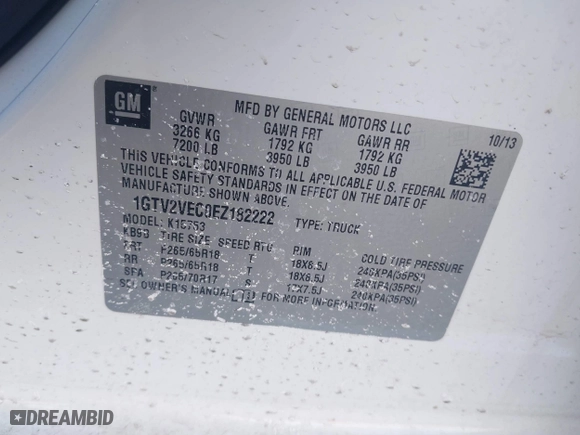 2014 GMC Sierra 1500 SLT with VIN 1GTV2VEC0EZ182222, listed as a IAAI auction lot 41639510 with 87,154 mi miles. Bid and sale history available at carsss.com. Image 9.