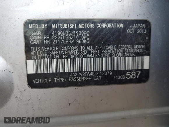 2014 Mitsubishi Lancer SE z VIN JA32V2FW4EU013379, wystawiony jako Copart lot #44632655 z przebiegiem 108 599 mil mil oraz Szkoda całkowita • Salvage title. Historia ofert i sprzedaży dostępna na DreamBid. Obrazek 15.
