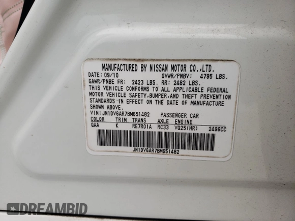 2011 Infiniti G25 x с VIN JN1DV6AR7BM651482, выставлен на аукционе Copart как лот 58501135 с пробегом 118 045 миль миль и Списание • Salvage title. История ставок и продаж доступна на DreamBid. Изображение 12.