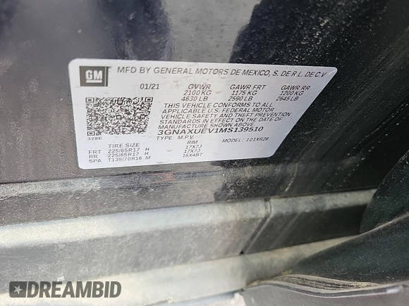 2021 Chevrolet Equinox LT z VIN 3GNAXUEV1MS139510, wystawiony jako IAAI lot #42511138 z przebiegiem 31 035 mil mil oraz . Historia ofert i sprzedaży dostępna na DreamBid. Obrazek 18.