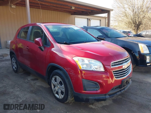 2015 Chevrolet Trax LS with VIN KL7CJKSB4FB262876, listed as a IAAI auction lot 41704107 with 157,152 mi miles. Bid and sale history available at carsss.com. Image 1.