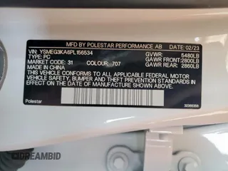2023 Polestar 2 z VIN YSMEG3KA6PL156534, wystawiony jako Copart lot #60689585 z przebiegiem 75 246 mil mil oraz Czysty tytuł • Clean title. Historia ofert i sprzedaży dostępna na DreamBid. Obrazek 12.
