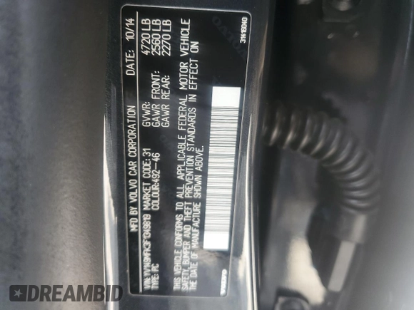 2015 Volvo S60 T6 Drive-E with VIN YV149MFK3F1349819, listed as a Copart auction lot 66590114 with 166,860 mi miles and Salvage Title. Bid and sale history available at carsss.com. Image 14.