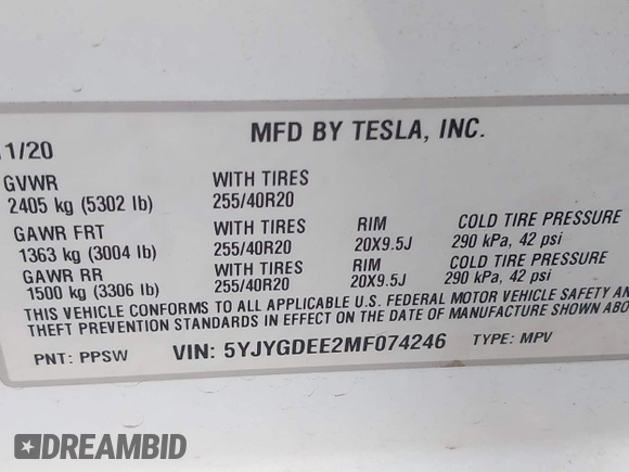 2021 Tesla Model Y Long Range with VIN 5YJYGDEE2MF074246, listed as a IAAI auction lot 40456971 with 94,527 mi miles. Bid and sale history available at carsss.com. Image 9.