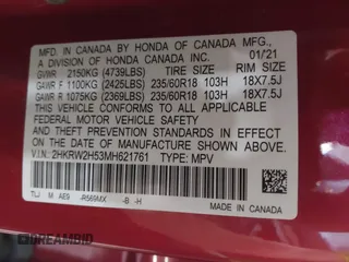 2021 Honda CR-V EX with VIN 2HKRW2H53MH621761, listed as a IAAI auction lot 42071487 with 52,304 mi miles and . Bid and sale history available at carsss.com. Image 9.