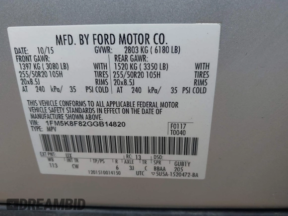 2016 Ford Explorer Limited with VIN 1FM5K8F82GGB14820, listed as a IAAI auction lot 41898830 with 72,282 mi miles. Bid and sale history available at carsss.com. Image 9.