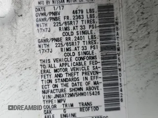 2017 Nissan Rogue SL with VIN JN8AT2MV5HW015426, listed as a Copart auction lot 57619945 with 215,075 mi miles and Salvage title. Bid and sale history available at DreamBid. Image 13.