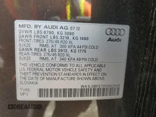 2013 Audi Q7 3.0T Premium Plus with VIN WA1LGBFE7DD002506, listed as a Copart auction lot 53583725 with 125,329 mi miles and Salvage Title. Bid and sale history available at carsss.com. Image 14.