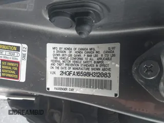 2008 Honda Civic LX z VIN 2HGFA16598H312083, wystawiony jako IAAI lot #42377035 z przebiegiem 156 711 mil mil oraz . Historia ofert i sprzedaży dostępna na DreamBid. Obrazek 9.