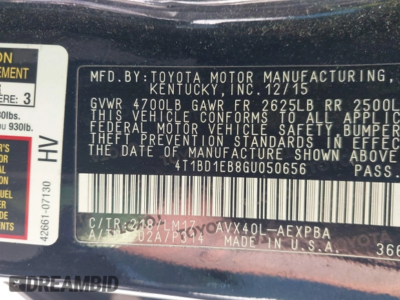 2016 Toyota Avalon XLE Premium z VIN 4T1BD1EB8GU050656, wystawiony jako IAAI lot #41472112 z przebiegiem 183 597 mil mil oraz . Historia ofert i sprzedaży dostępna na DreamBid. Obrazek 9.