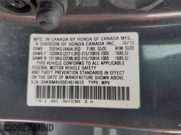 2014 Honda CR-V LX with VIN 2HKRM4H30EH614610, listed as a Copart auction lot 45977815 with 131,192 mi miles and Salvage Title. Bid and sale history available at DreamBid. Image 15.