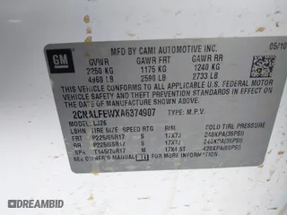 2010 Chevrolet Equinox LTZ with VIN 2CNALFEWXA6374907, listed as a IAAI auction lot 41255049 with 193,055 mi miles. Bid and sale history available at carsss.com. Image 9.