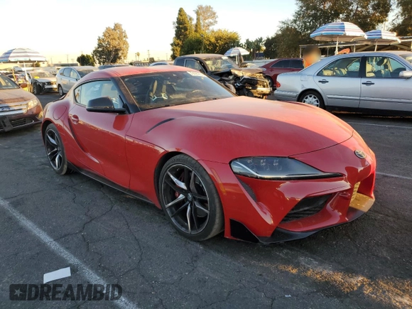 2021 Toyota GR Supra 3.0 with VIN WZ1DB0C02MW042357, listed as a Copart auction lot 79090214 with 29,215 mi miles and Salvage Title. Bid and sale history available at carsss.com. Image 4.