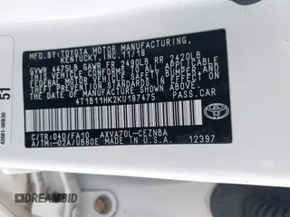 2019 Toyota Camry LE with VIN 4T1B11HK2KU187475, listed as a IAAI auction lot 42192293 with 44,413 mi miles and . Bid and sale history available at DreamBid. Image 9.