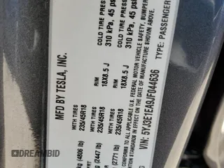 2018 Tesla Model 3 Long Range Battery with VIN 5YJ3E1EA9JF044636, listed as a Copart auction lot 54218955 with 66,126 mi miles and Salvage Title. Bid and sale history available at DreamBid. Image 13.