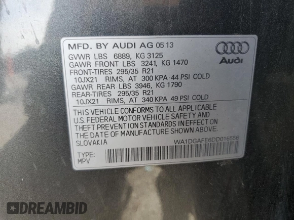 2013 Audi Q7 S line Prestige с VIN WA1DGAFE6DD016556, выставлен на аукционе Copart как лот 50103185 с пробегом 123 963 миль миль и Списание • Salvage title. История ставок и продаж доступна на DreamBid. Изображение 14.