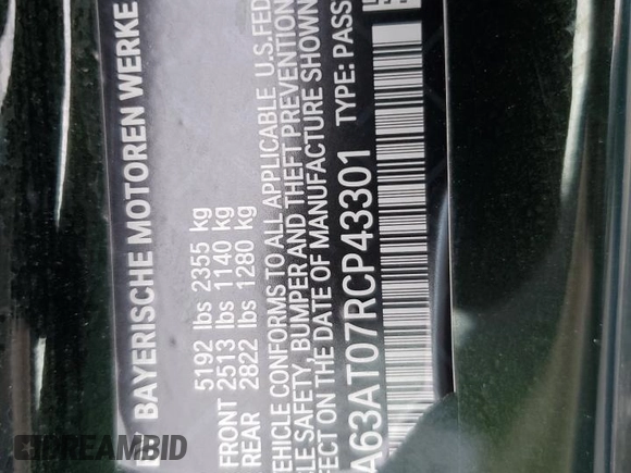 2024 BMW 4 Series M440i xDrive with VIN WBA63AT07RCP43301, listed as a Copart auction lot 80903374 with 1,111 mi miles and Salvage title. Bid and sale history available at DreamBid. Image 12.